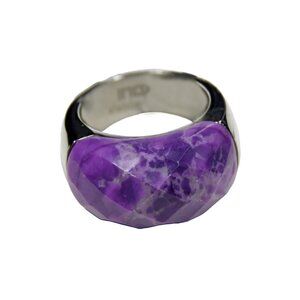 Inox Women's Polished Stainless Steel Ring with Purple Stone